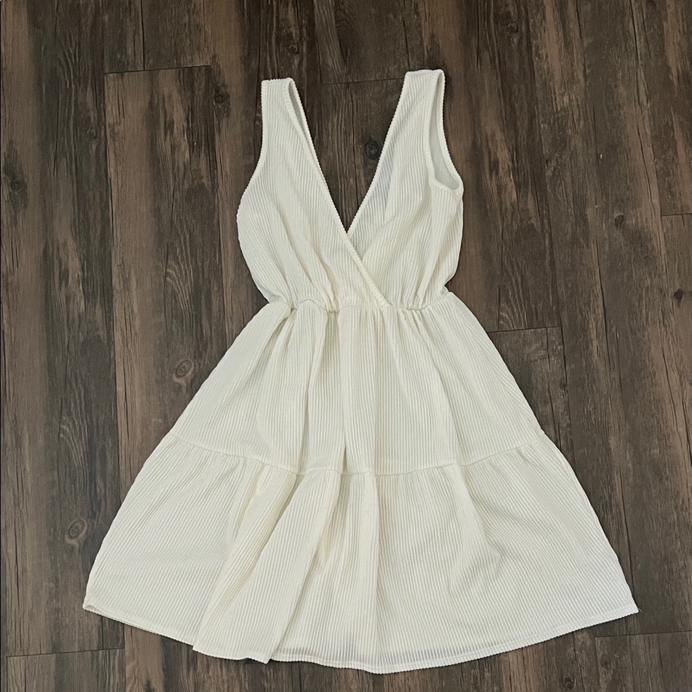 Caution To The Wind White Sleeveless Plunge Sundress